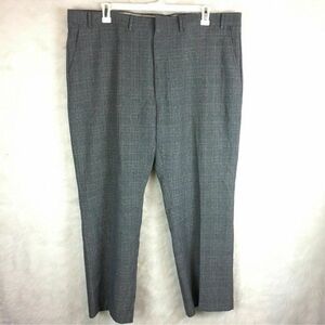 Vintage 60s 70s 44 Waist Womens Plaid Dress Pants Straight Leg Gray Retro Office